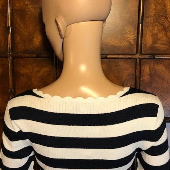 LOFT Scallop Gold Tip Sleeve Stripe Rib Knit Top - Picture 8 of 14